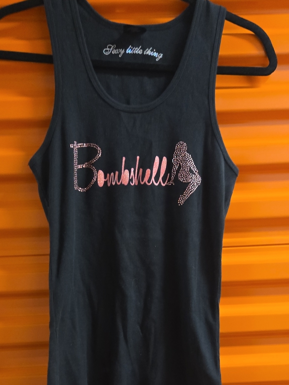 Victoria's Secret Black Ribbed Tank with Iridescent Script